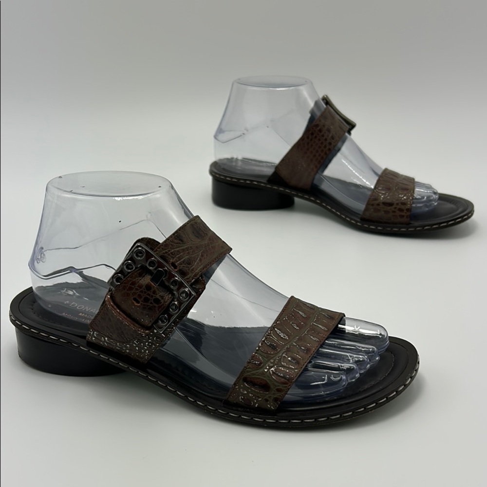 Donald J. Pliner Fela Leather Strap Sandals Women's 7M Brown Slip On Buckle